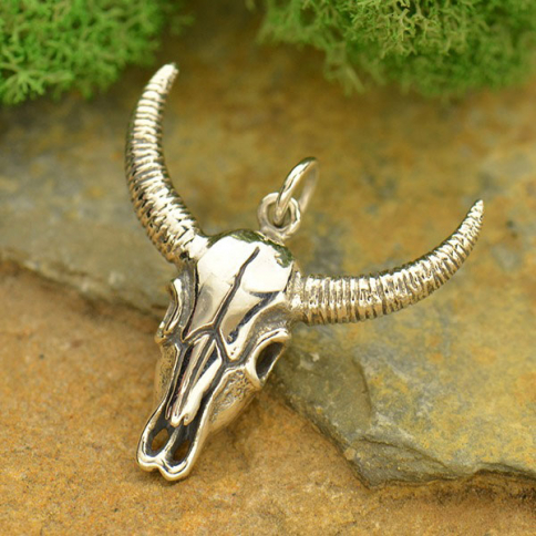 Sterling Silver Cow Skull Pendant 23x22mm