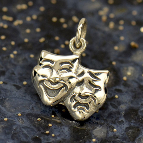 Sterling Silver Theater Mask Charm Comedy and Tragedy15x12mm