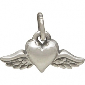 Sterling Silver Mini Heart Charm with Wings 11x14mm
