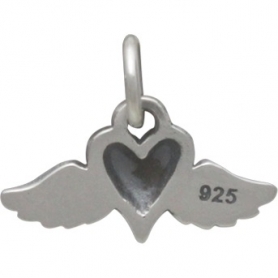 Sterling Silver Mini Heart Charm with Wings 11x14mm