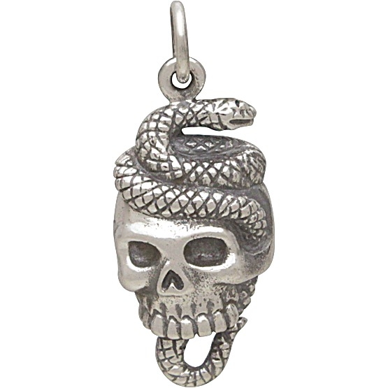 Sterling Silver Snake and Skull Pendant 23x10mm DISCONTINUED