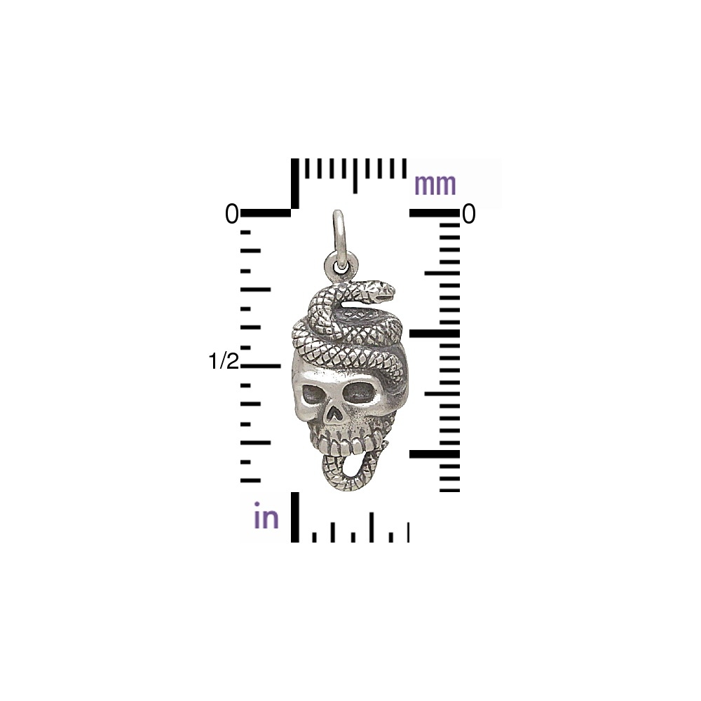 Sterling Silver Snake and Skull Pendant 23x10mm DISCONTINUED