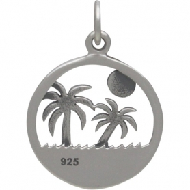 Sterling Silver Palm Tree on Island Beach Charm 21x15mm