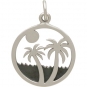 Sterling Silver Palm Tree on Island Beach Charm 21x15mm