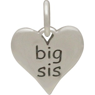 Sterling Silver Word Charm on Heart - Big Sis