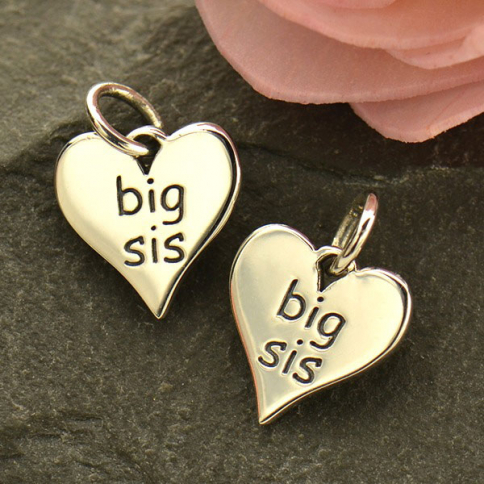 Sterling Silver Word Charm on Heart - Big Sis