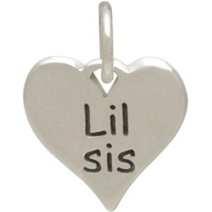Sterling Silver Word Charm on Heart - Lil Sis