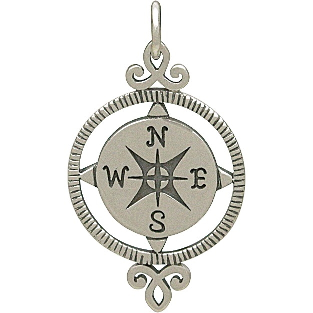 Sterling Silver Compass Charm - Graduation Charms 27x15mm