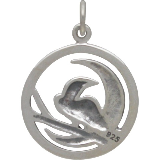Sterling Silver Raven and Moon Charm - Raven Charm 23x17mm