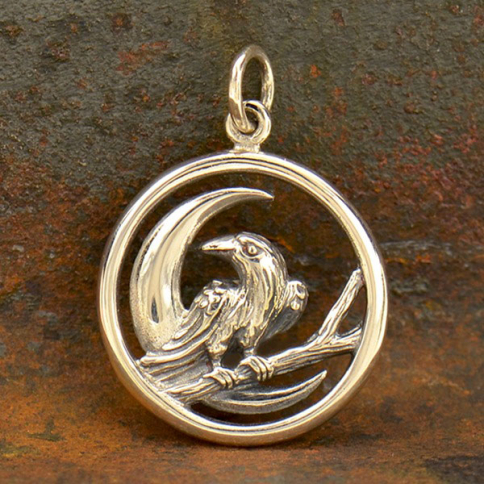 Sterling Silver Raven and Moon Charm - Raven Charm