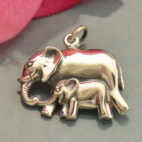 Sterling Silver Mama and Baby Elephant Pendant