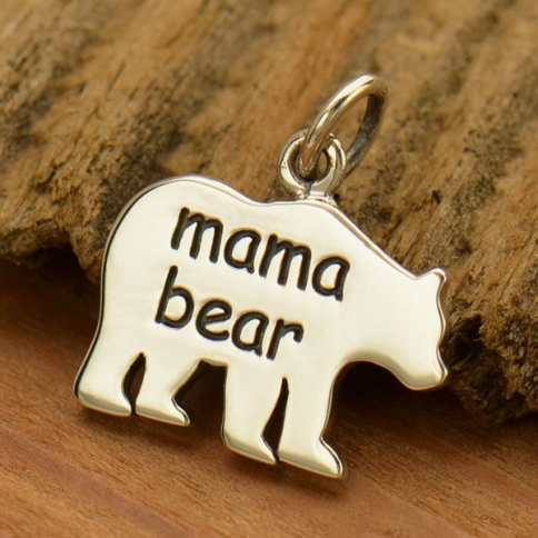 Sterling Silver Mama Bear Charm - Etched "Mama Bear"