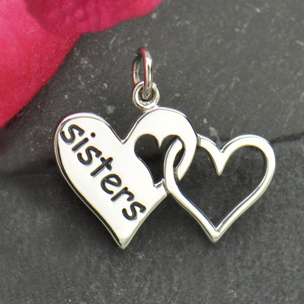 20pcs Sister Charms silver tone 2 sided Sister Sign Love Hearts Charm Pendants 13x16mm