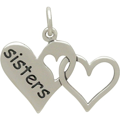 Sterling Silver Sister Charm - Two Linked Hearts 