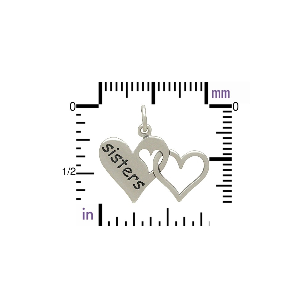 Sterling Silver Sister Charm - Two Linked Hearts 19x21mm