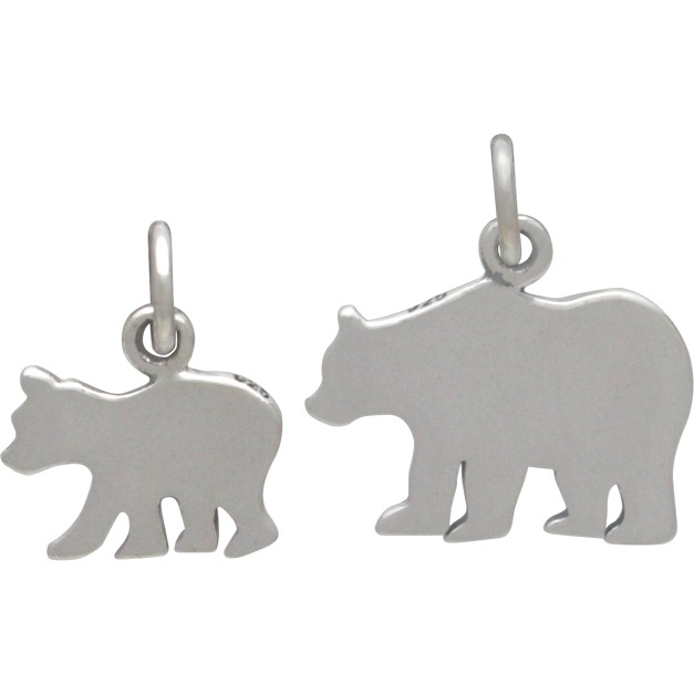 Sterling Silver Mama Bear and Baby Bear - Etched Set