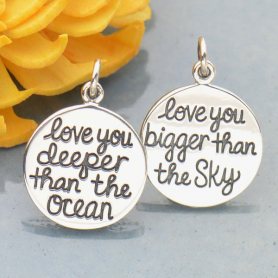 Silver Message Pendant -Love You Bigger Than the Sky 20x15mm