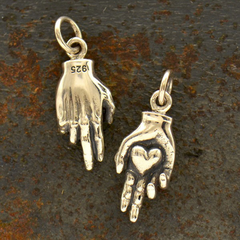 Sterling Silver Hand Holding Heart Charm