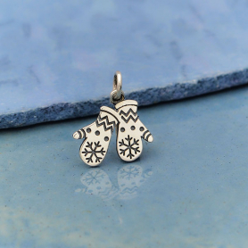 Sterling Silver Snow Mittens Charm 17x13mm DISCONTINUED