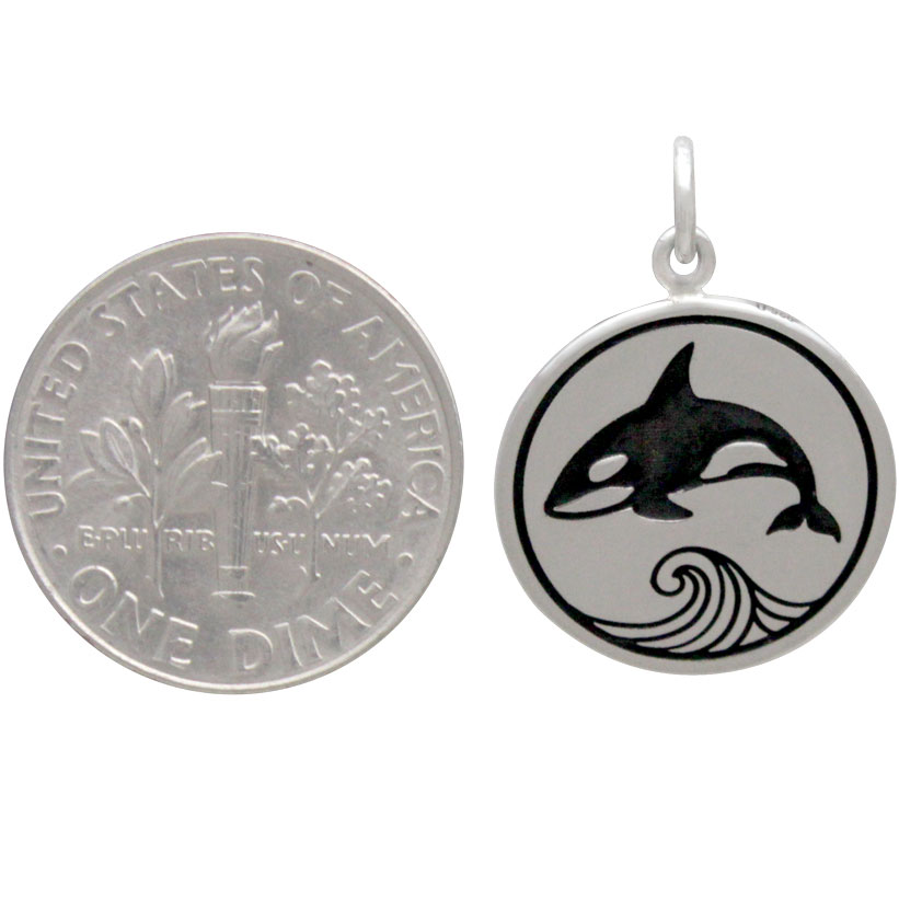 Sterling Silver Killer Whale Charm on a Disk