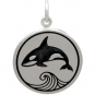 Sterling Silver Killer Whale Charm on a Disk