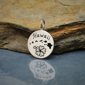 Sterling Silver Hawaii Charm on a Disk 21x15mm