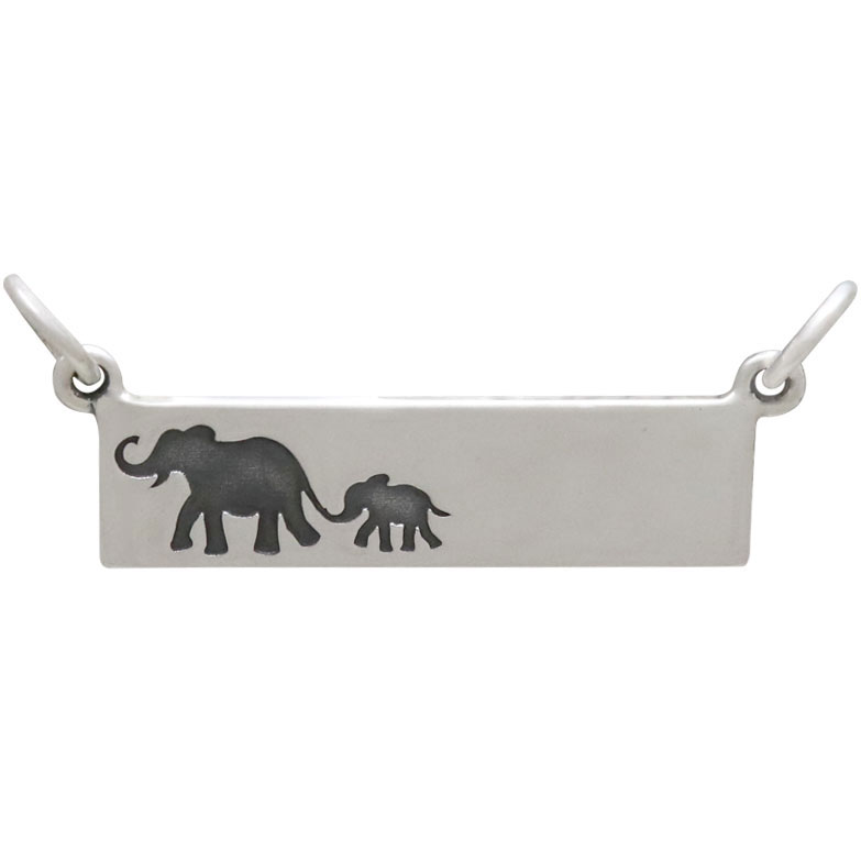 Silver Rectangle Mom and Baby Elephant Festoon 12x29mm
