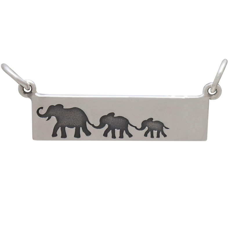 Silver Rectangle Mom and 2 Baby Elephant Festoon 12x29mm