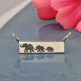 Silver Rectangle Mom and 2 Baby Elephant Festoon 12x29mm