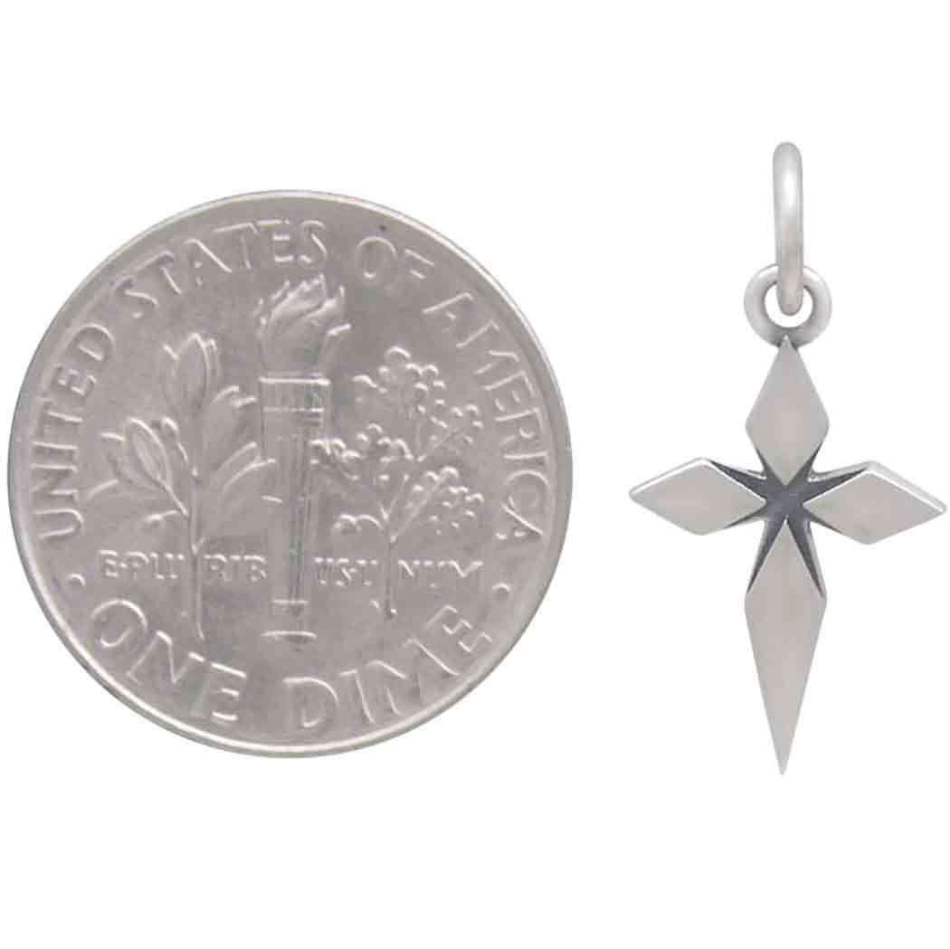 Sterling Silver Layered North Star Cross Charm 20x10mm