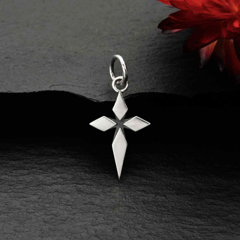 Sterling Silver Layered North Star Cross Charm
