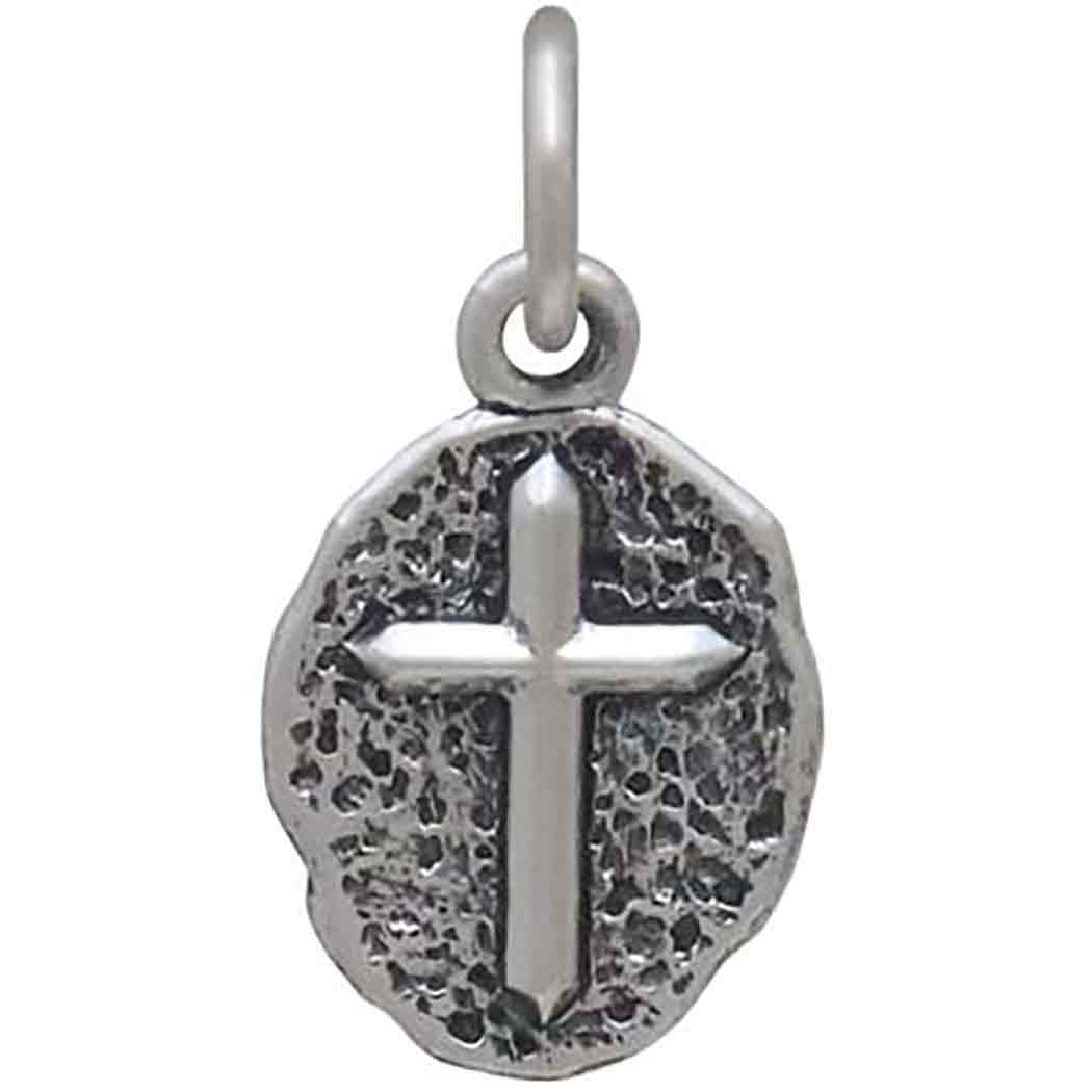 Sterling Silver Cross on Oval Coin Charm