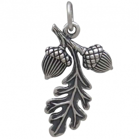 Sterling Silver Oak Leaf Pendant with Acorn Cluster 