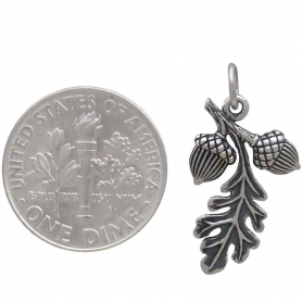 Sterling Silver Oak Leaf Pendant with Acorn Cluster 