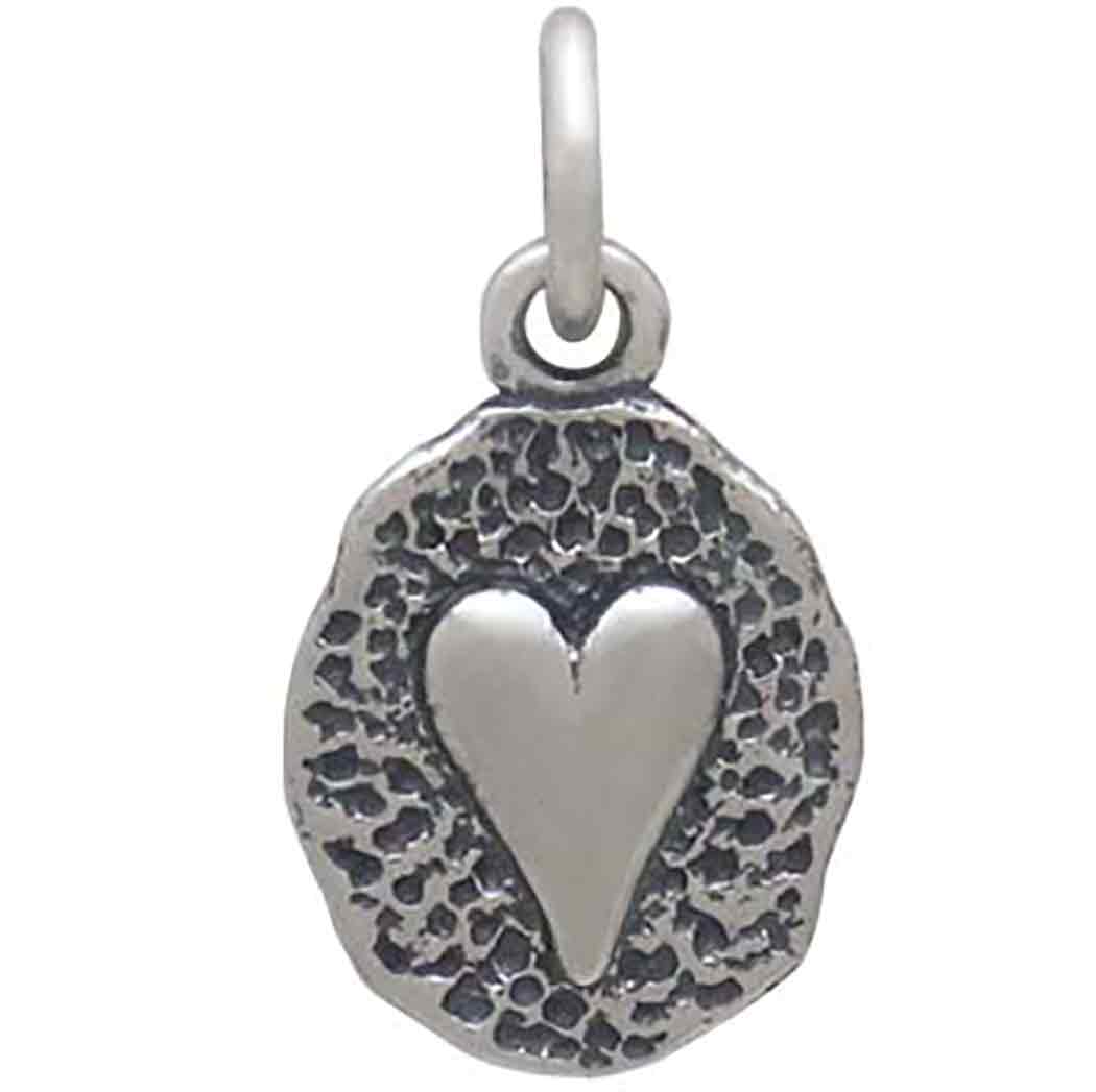 Sterling Silver Heart on Oval Coin Charm