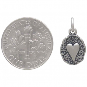 Sterling Silver Heart on Oval Coin Charm