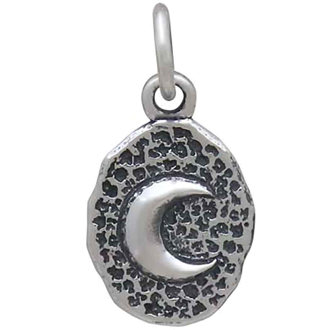 Sterling Silver Crescent Moon on Oval Coin Charm 