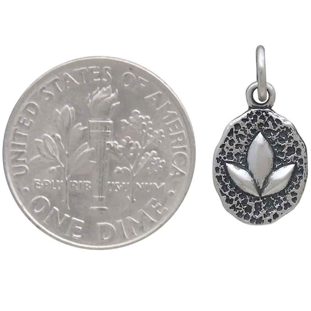 Sterling Silver Lotus on Oval Coin Charm
