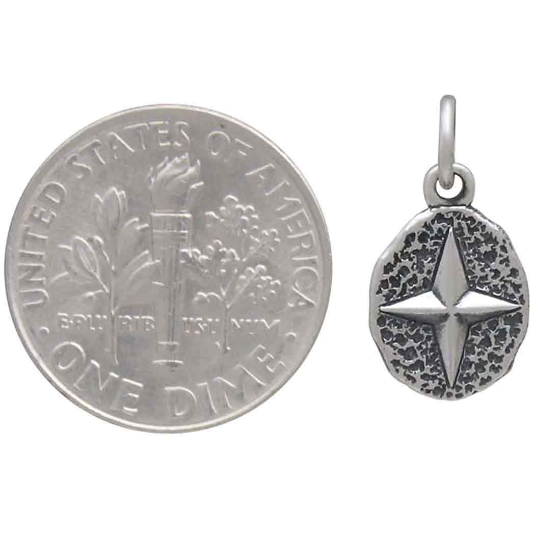 Sterling Silver North Star on Oval Coin Charm