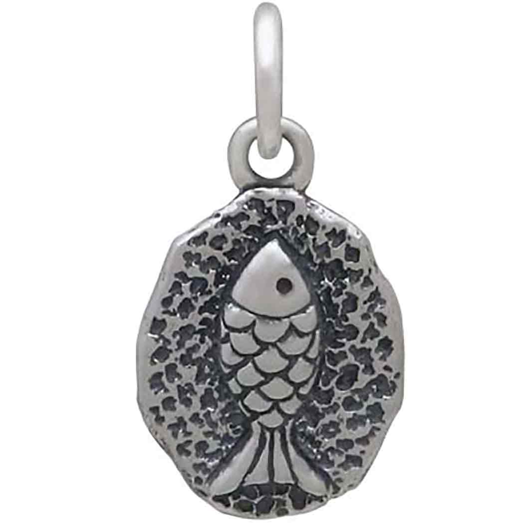 Sterling Silver Fish on Oval Coin Charm 