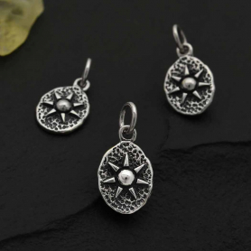 Sterling Silver Sun on Oval Coin Charm 17x9mm