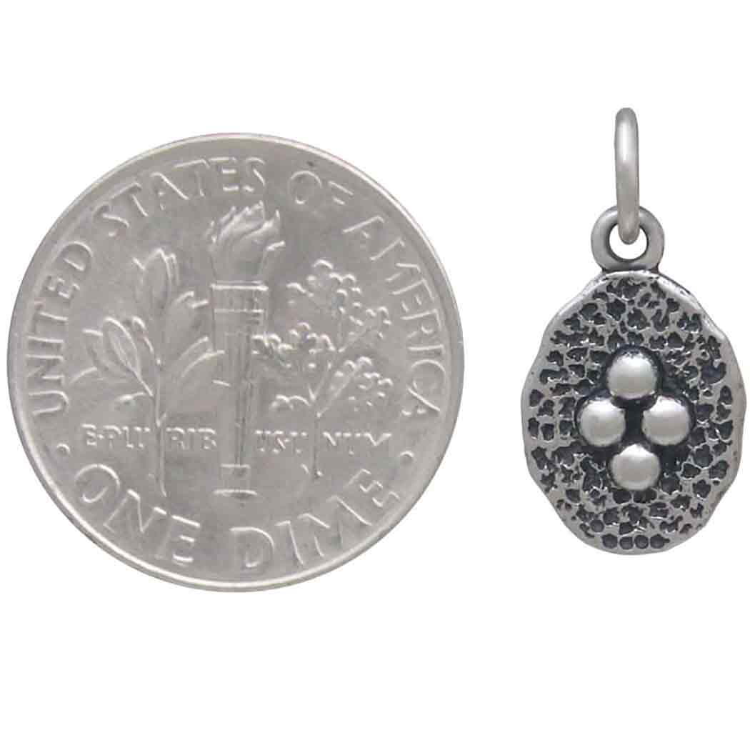 Sterling Silver Granulation Seeds on Oval Coin Charm