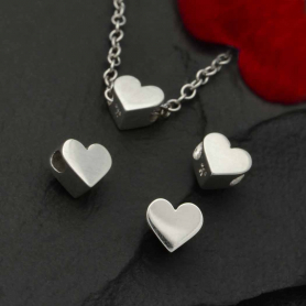 Sterling Silver Mini Heart Bead with Horizontal Hole 5x6mm