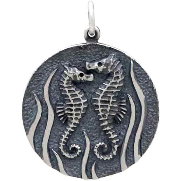 Sterling Silver Two Sea Horse Pendant