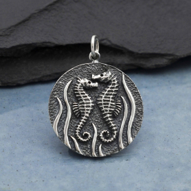 Sterling Silver Seahorse Coin Pendant 26x20mm