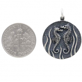 Sterling Silver Two Sea Horse Pendant