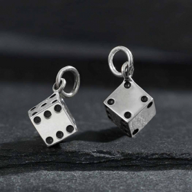 Sterling Silver 3D Dice Charm 14x9mm