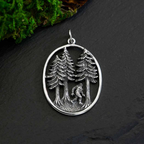 Sterling Silver Sasquatch in the Forest Pendant 33x22mm