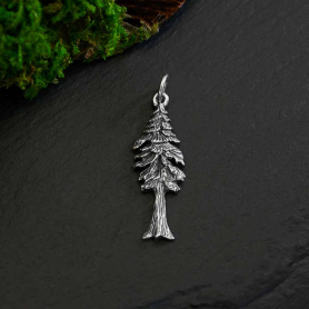 Sterling Silver Dimensional Pine Tree Pendant 30x9mm