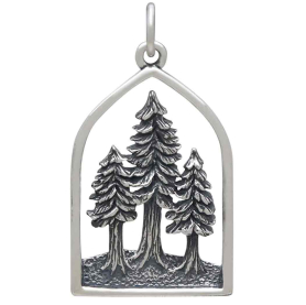 Sterling Silver Dimensional Pine Tree Forest Pendant Front View